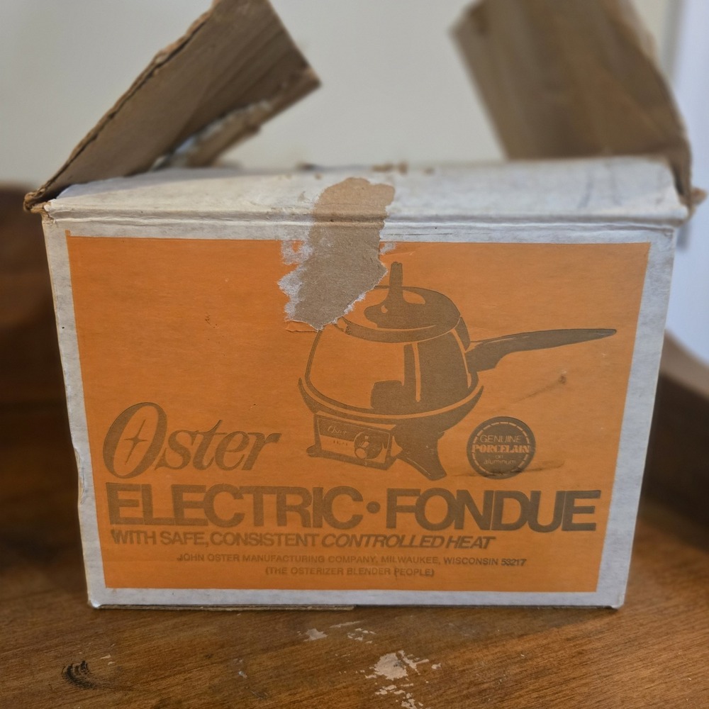 Oster Electric Fondue Warmer Hot Plate Avocado Green MCM Vintage Tested W/ Forks - Picture 4 of 16